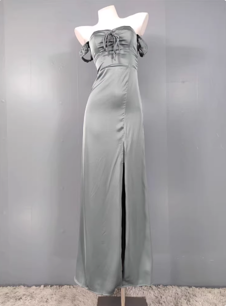 Elegant Gray Green Sweetheart Neckline Slim Slit Satin Long Prom Dress Evening Dress P4334