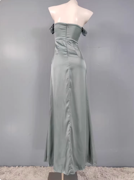 Elegant Gray Green Sweetheart Neckline Slim Slit Satin Long Prom Dress Evening Dress P4334