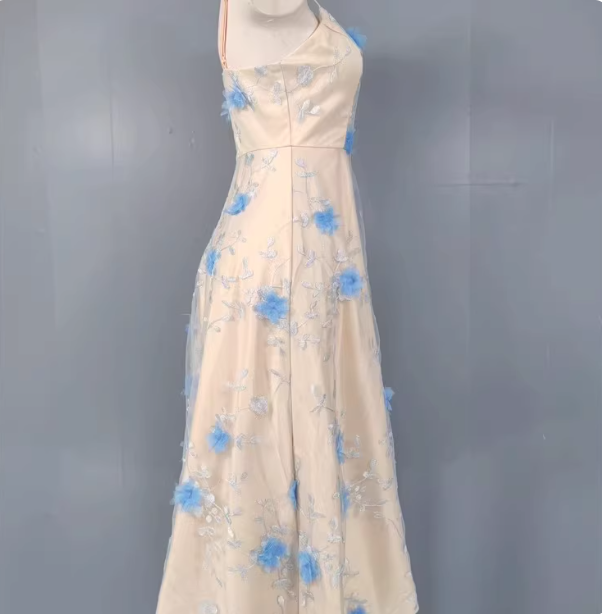 Sweet A-Line 3D Floral Embroidery Tulle Long Prom Dress Evening Dress P4335