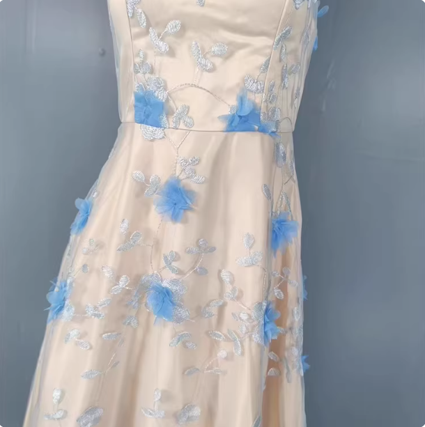 Sweet A-Line 3D Floral Embroidery Tulle Long Prom Dress Evening Dress P4335