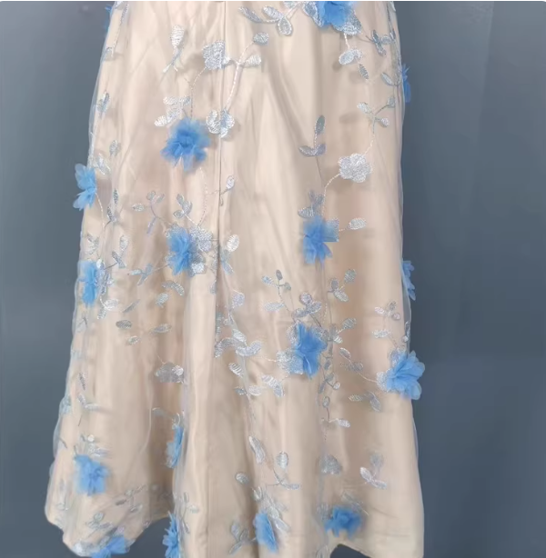 Sweet A-Line 3D Floral Embroidery Tulle Long Prom Dress Evening Dress P4335