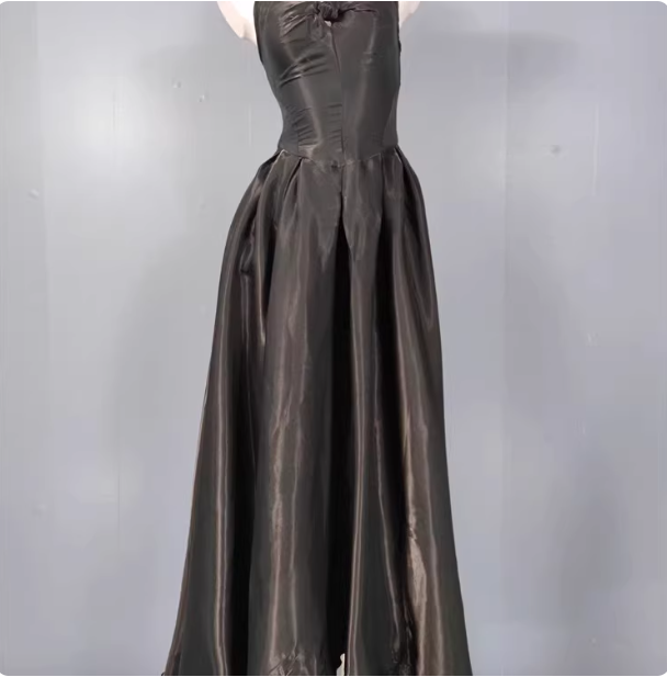 Elegant Black A-Line Spaghetti Strap Satin Long Prom Dress Evening Dress P4336