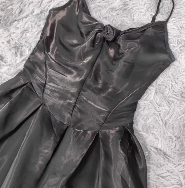 Elegant Black A-Line Spaghetti Strap Satin Long Prom Dress Evening Dress P4336