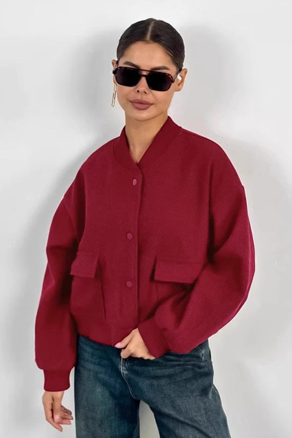 Red Angora Stand Collar Jacket