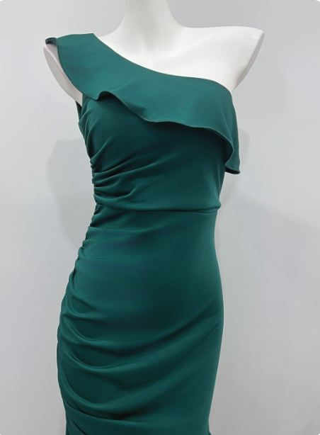 Elegant Deep Emerald Green Mermaid One-Shoulder Ruffled Slit Satin Long Prom Dress Evening Dress P4337