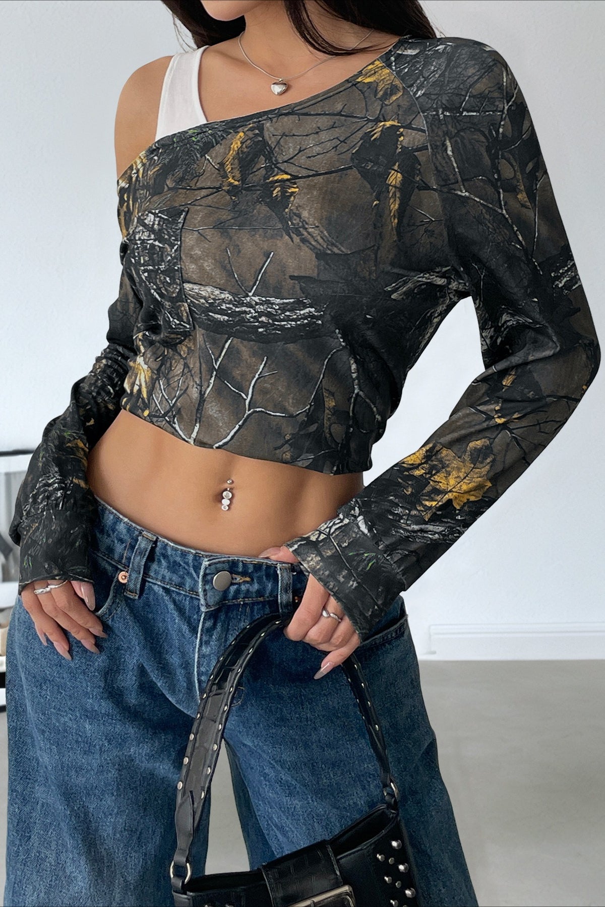 Patchwork Layered Asymmetrical Shoulder Blouse