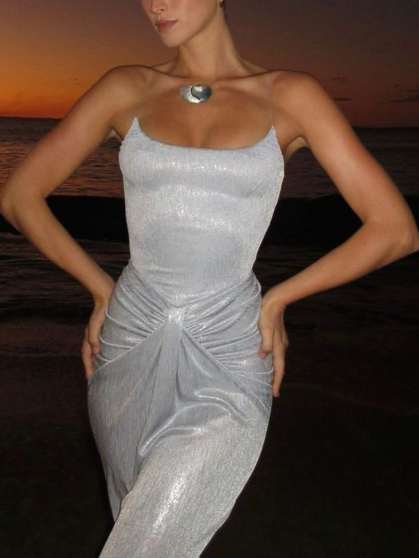 Exquisite Unique Light Fabric Pleated Maxi Dress - Fashionpara