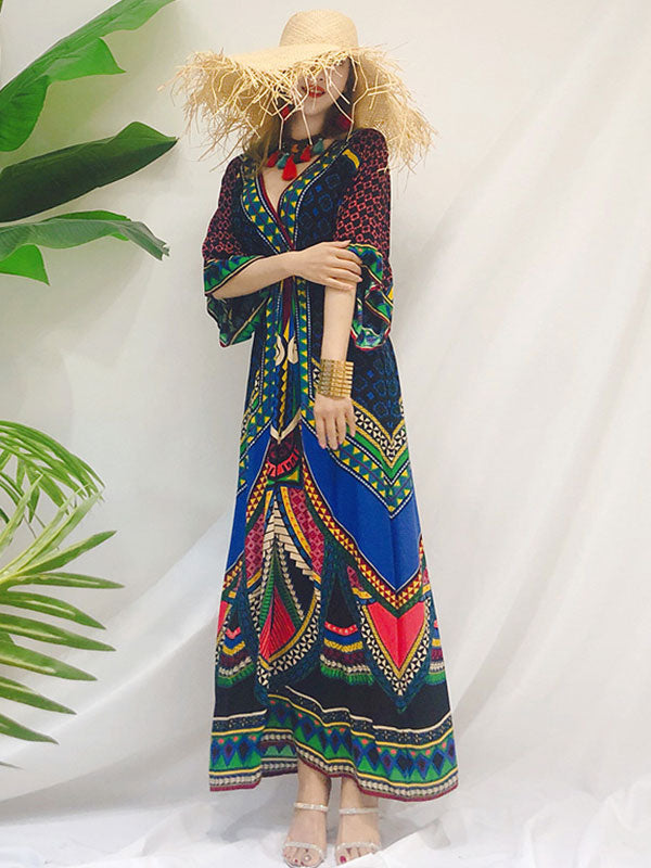Tara Lee Retro Style Loose Bohemian Maxi Dress - Fashionpara