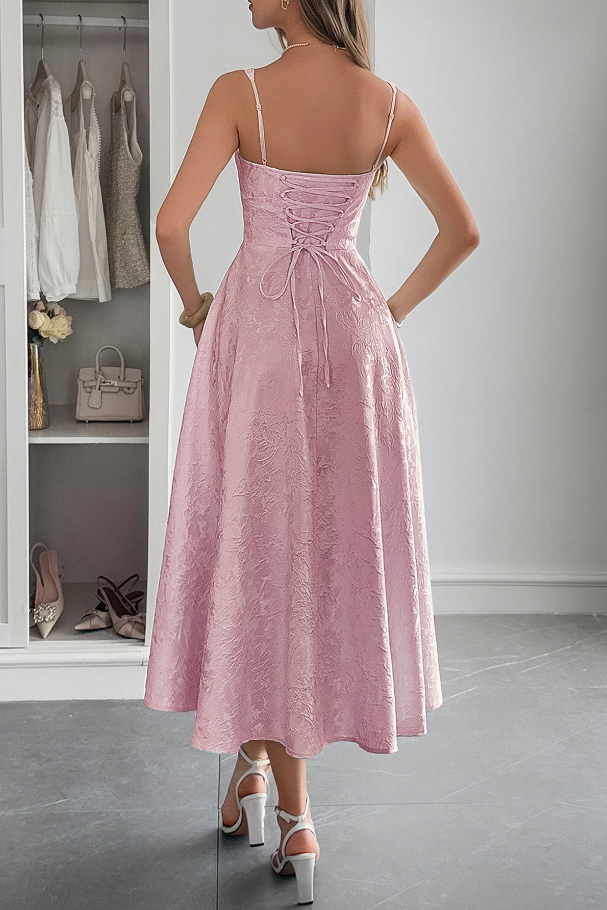 Spaghetti Strap Jacquard Maxi Formal Dress