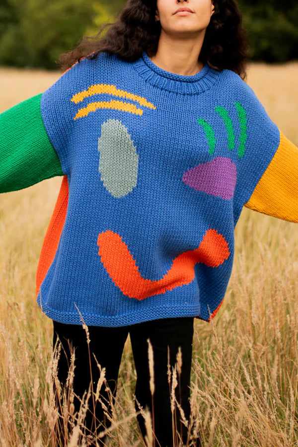 Colorful Smiley Face Pullover Sweater for Comfortable Style