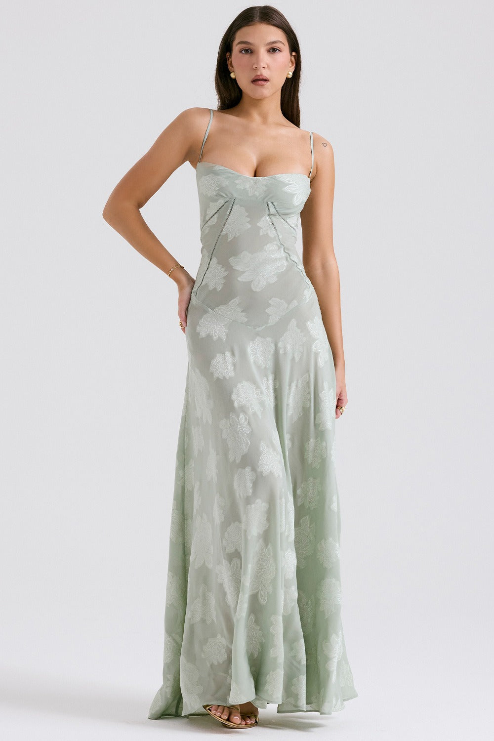 Floral Print Sweetheart Spaghetti Strap Slip Maxi Dress