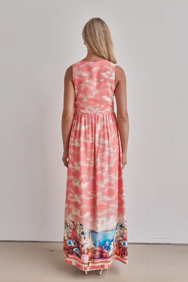 Resort Style Unique Printed Sleeveless V-neck Casual Maxi Dress - Fashionpara