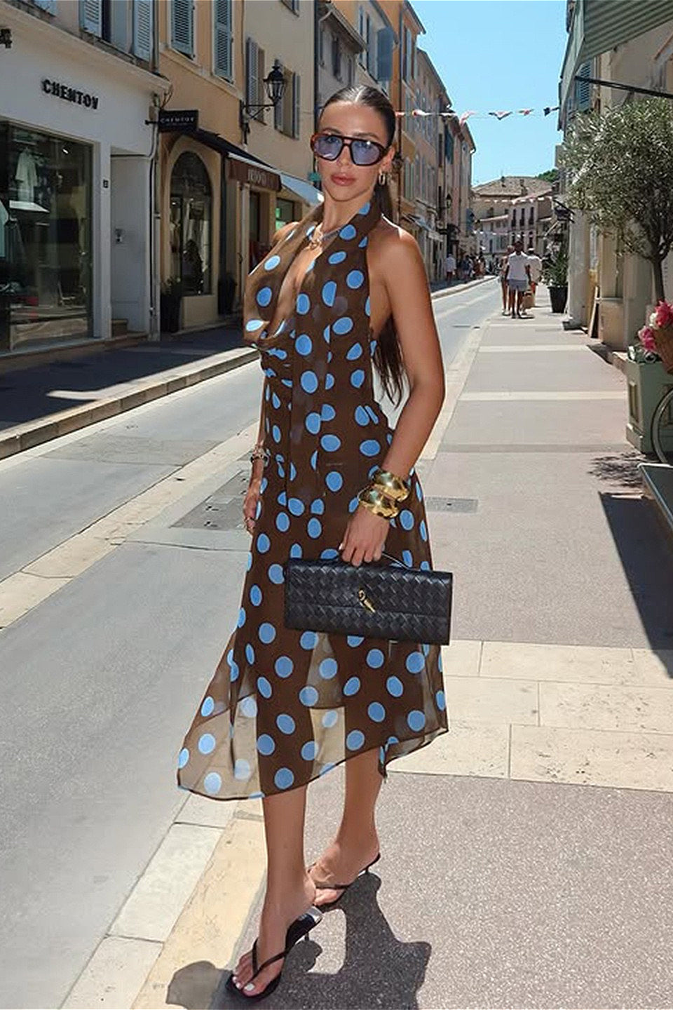 Colorblock Polka Dot Mesh Two Pieces Set