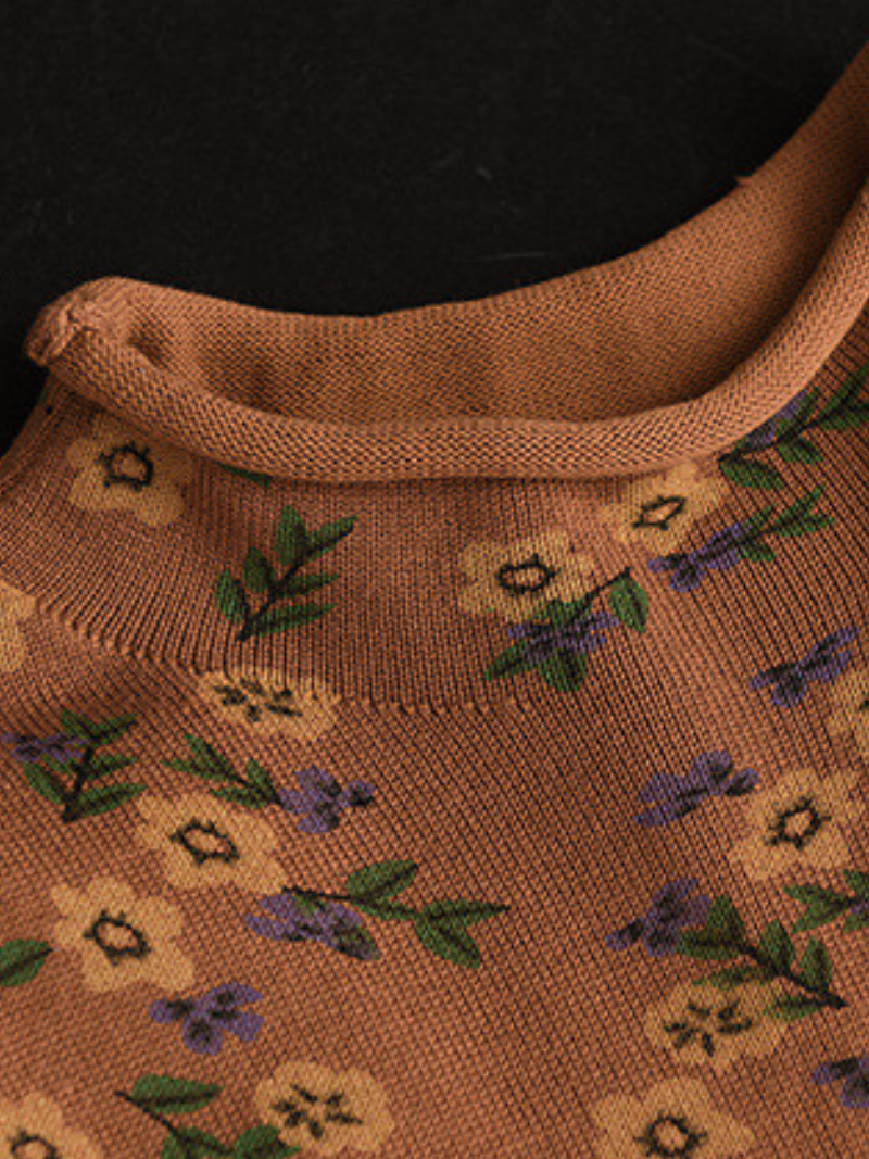 Flower Printing Knitted top Pullover Loose Sweater Dress 5
