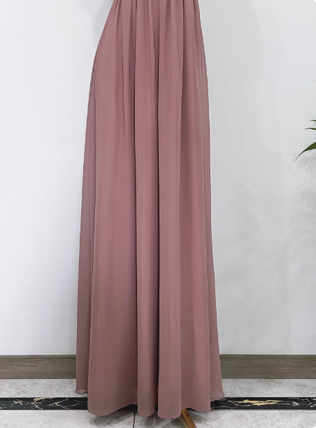 Elegant Dusty Pink A-Line Spaghetti Strap V-Neck Chiffon Long Prom Dress Evening Dress P4340