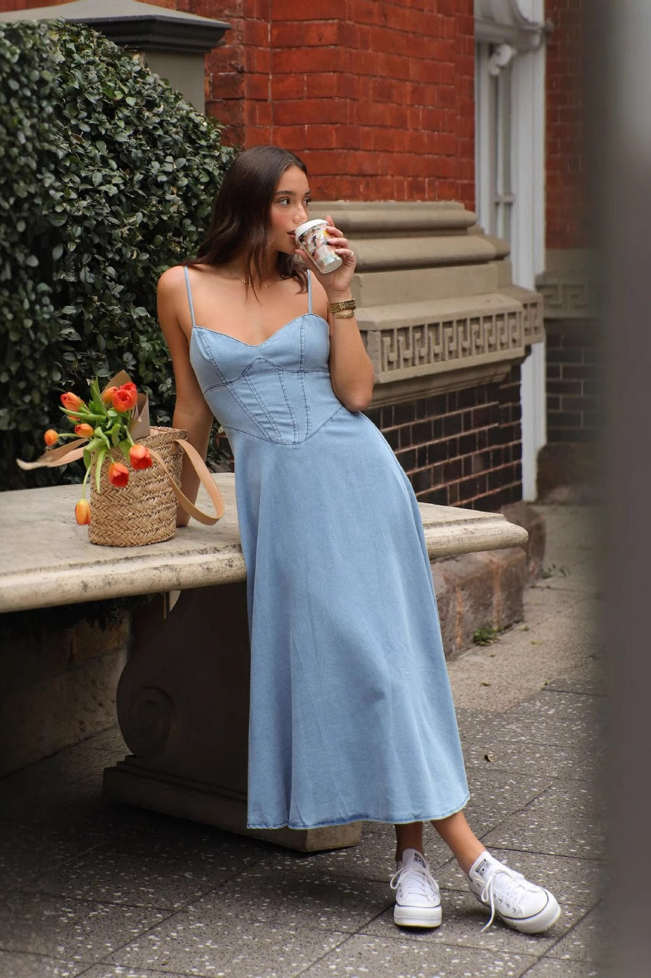 Vintage V-Neck Denim Dress