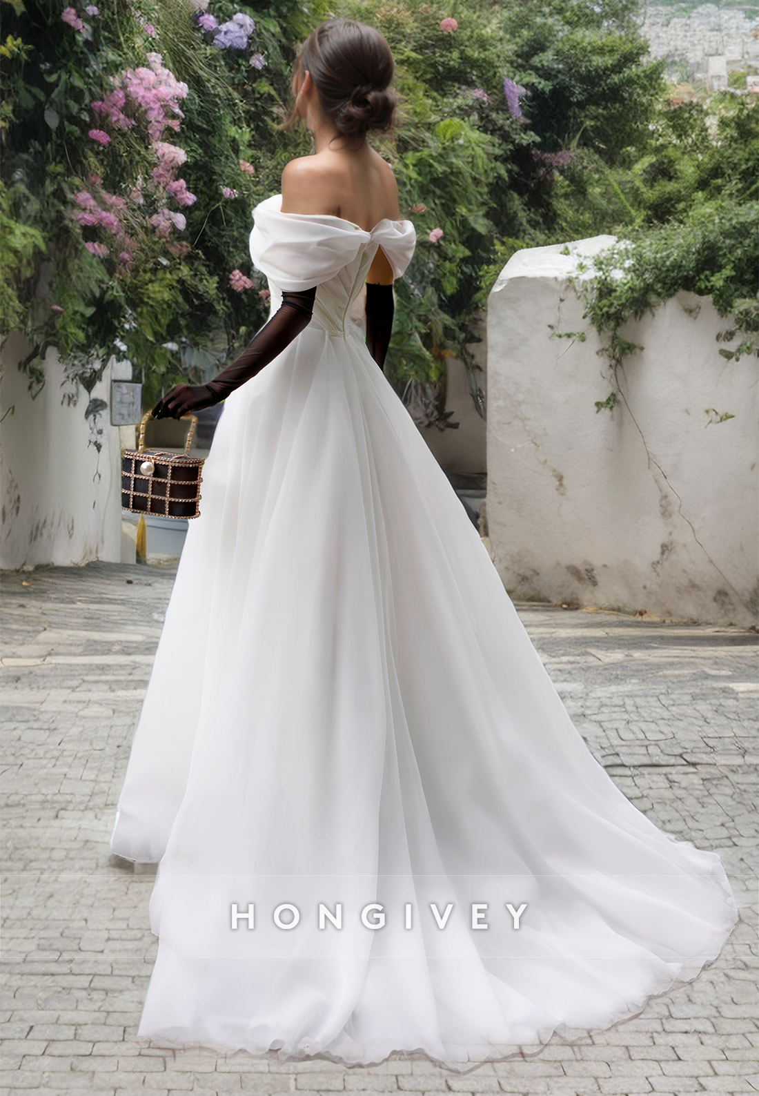 Classical/Sexy Off-Shoulder Empire Ruched With Train Long Boho/Beach Wedding Dress