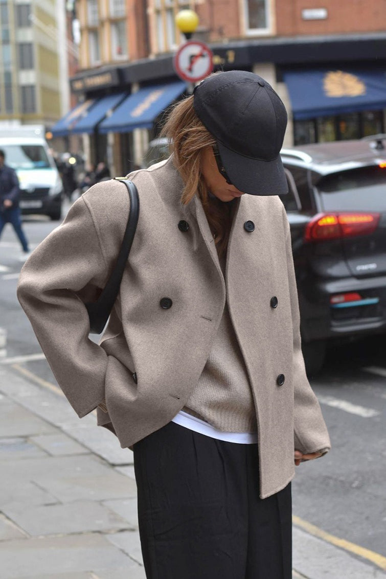 Double Breasted Stand Collar Wool Blend Jacket