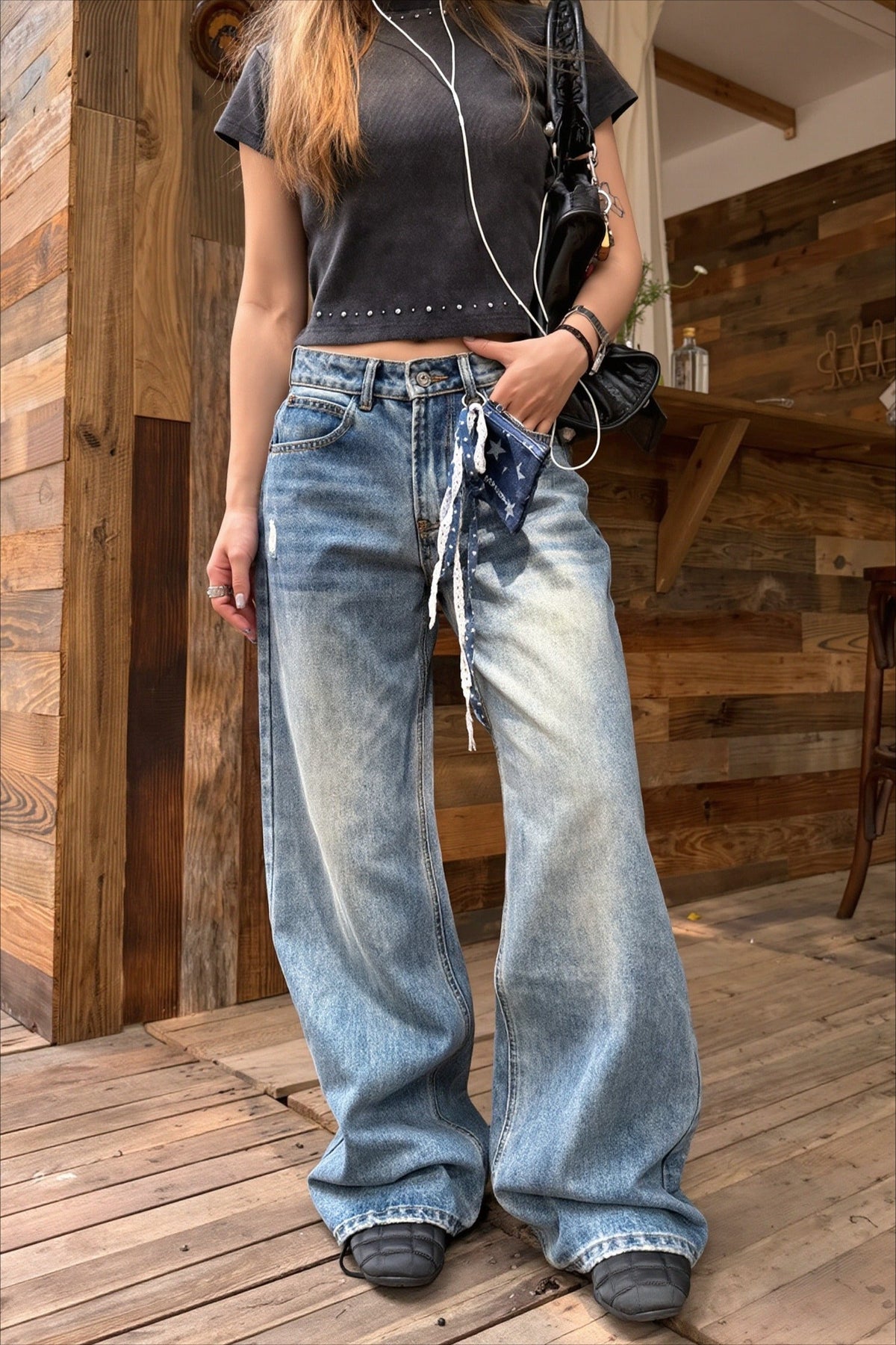 Vintage Washed Star Straight Leg Jeans