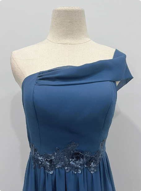 Elegant Dusty Blue One-Shoulder Chiffon Prom Dress Evening Dress Bridesmaid Dress P4342