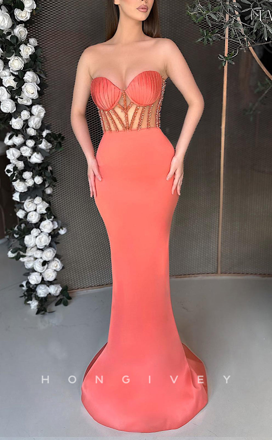 L2800 - Sweetheart Strapless Empire Beaded Trumpet Party Prom Evening Dress - Fashionpara