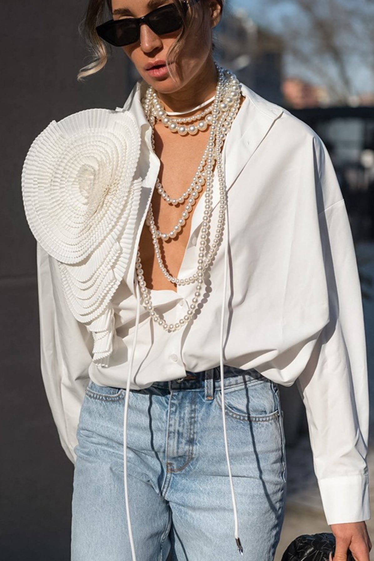 White Floral Drop Shoulder Oversized Dressy Casual Blouse - Fashionpara