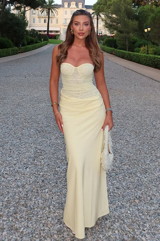 Strapless Sweetheart Mesh-Corset Mermaid Gown