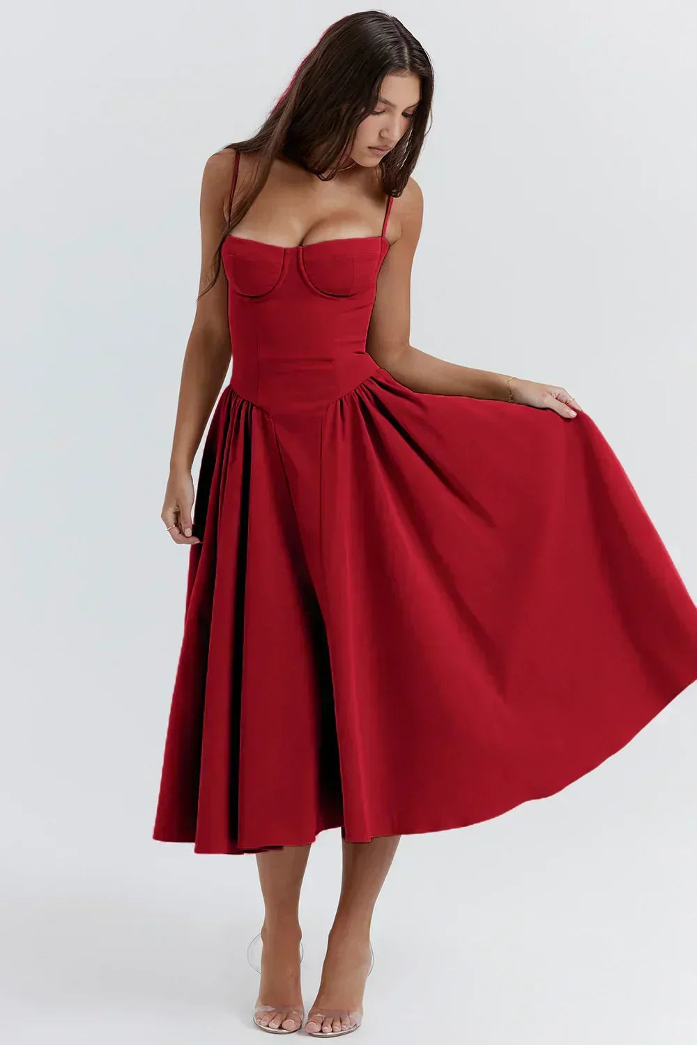 Corset Sweetheart Spaghetti Strap Fit and Flare Midi Dress - View 8
