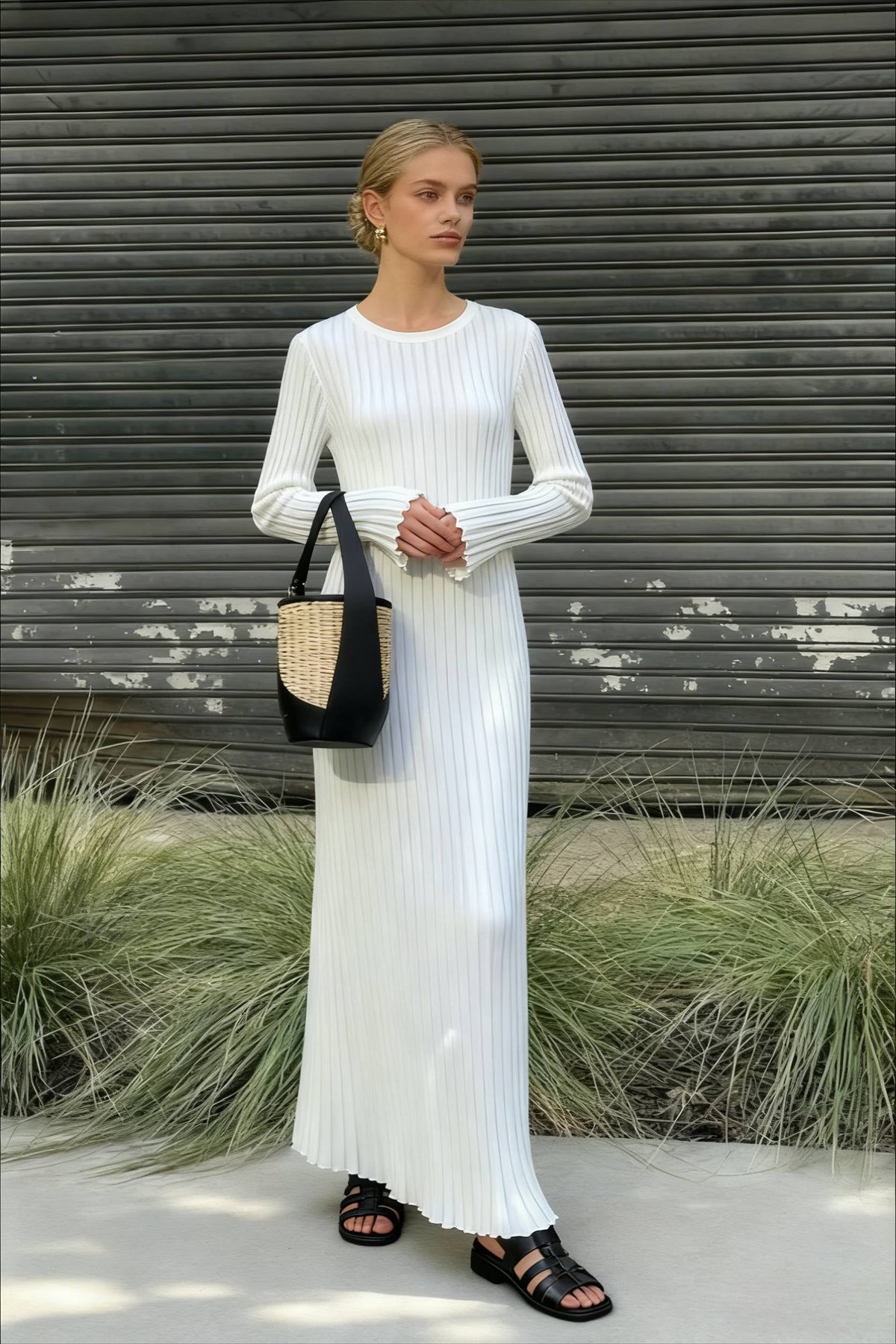 Ribbed Knit Tie Waist Dress