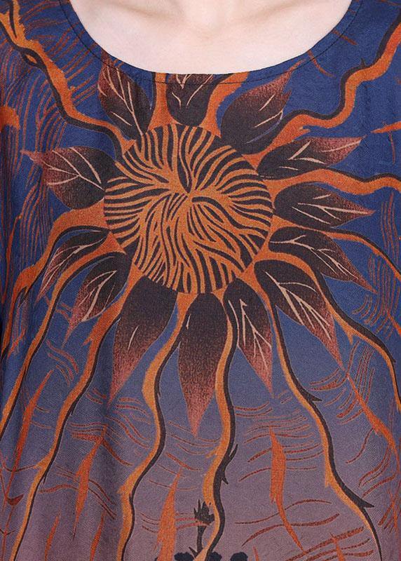 Sunburst Botanical Print Scoop Neck Three Quarter Maxi Dress - View 4