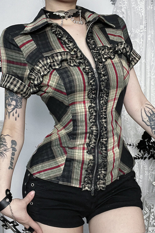 Dark Street Style Tartan Blouse