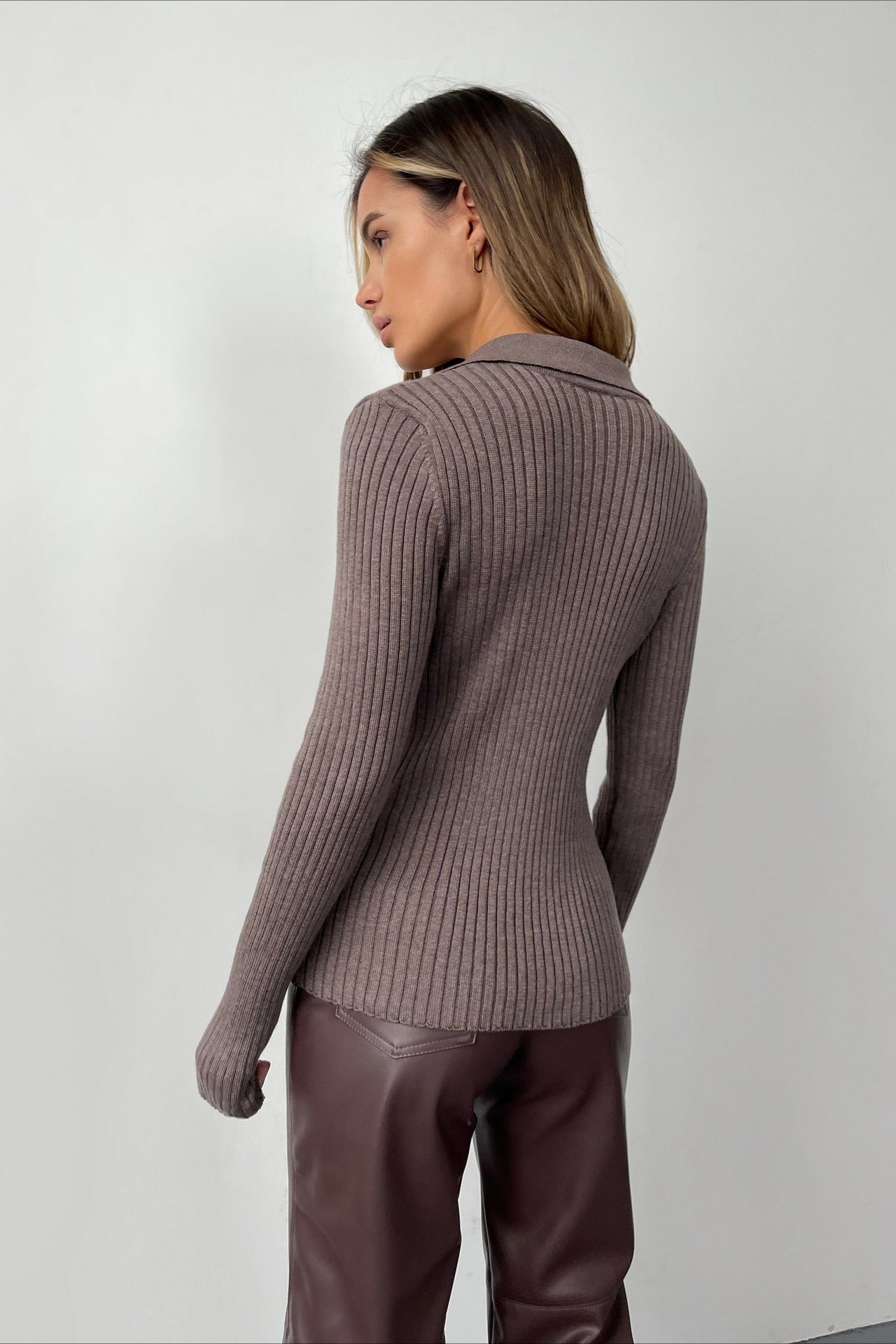 PrincessAce Fitted Ribbed Knit Polo Neck Sweater for Style