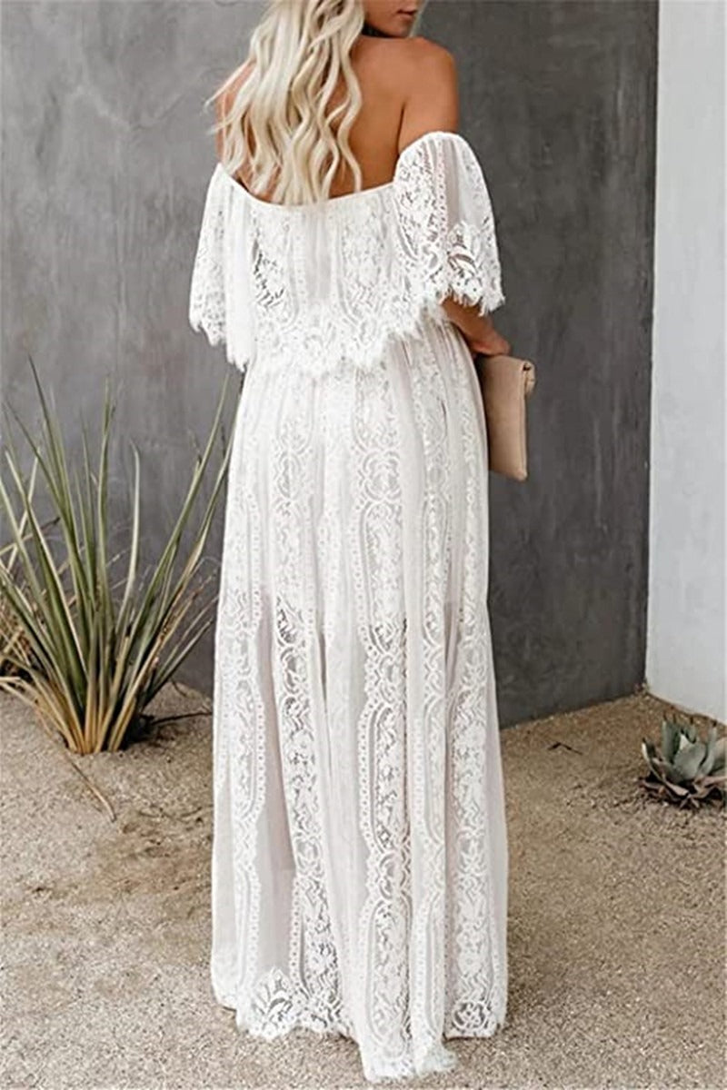 Elegant Off The Shoulder Lace Bohemian Boho Dress