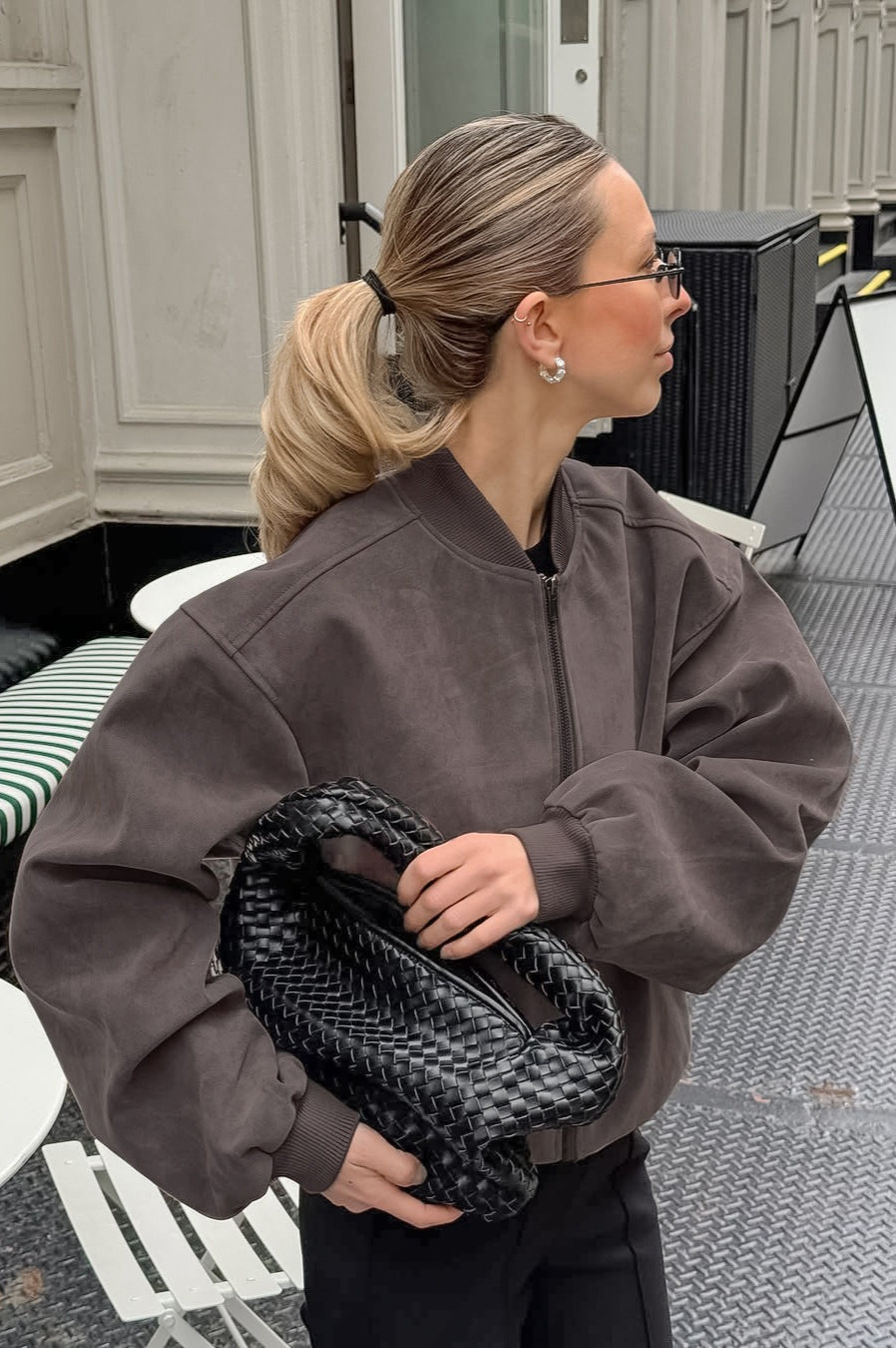 Gray Suede Knit V-Neck Jacket