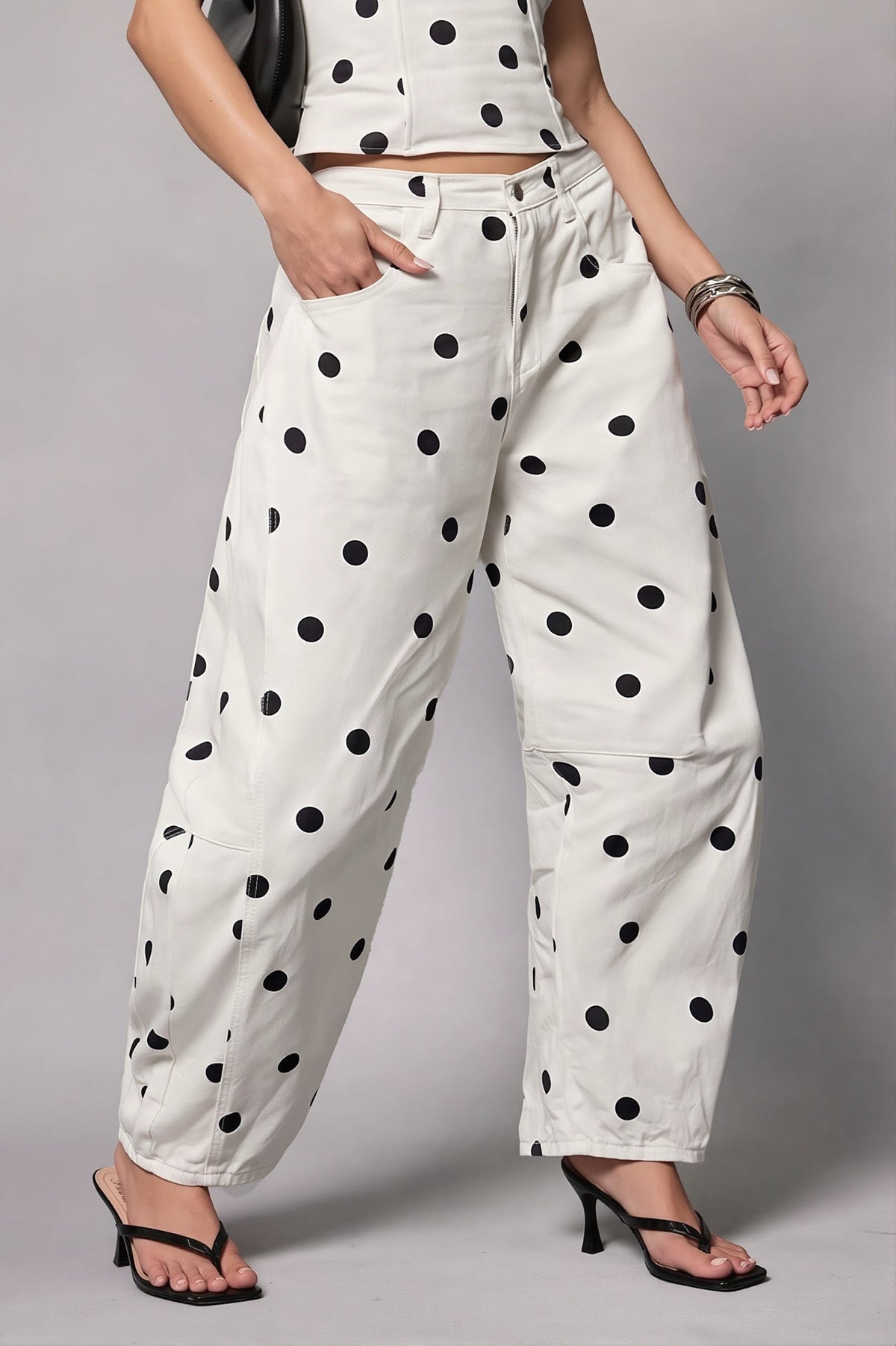 Chic Polka Dot Barrel Jeans