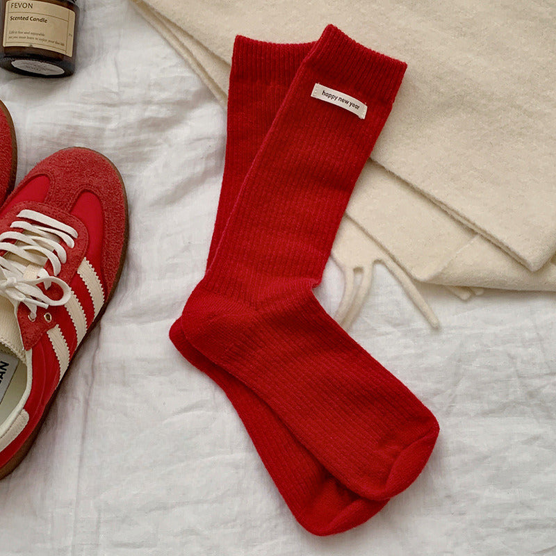 Red Polka Dot Snowflake Fluffy Slouch Socks