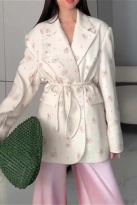 Stylish Printed Tie Button Lapel Coat for Effortless Chic