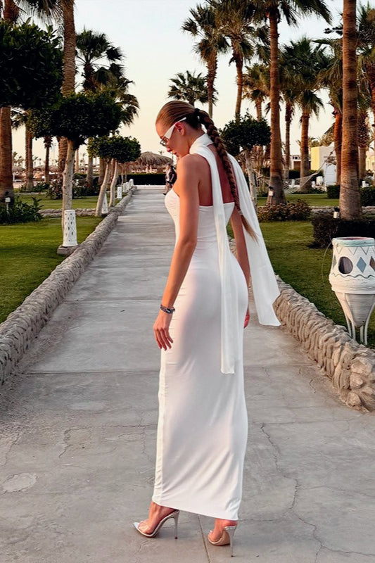 Halter Neck Strapless Bow Ruched Bodycon Midi Dress