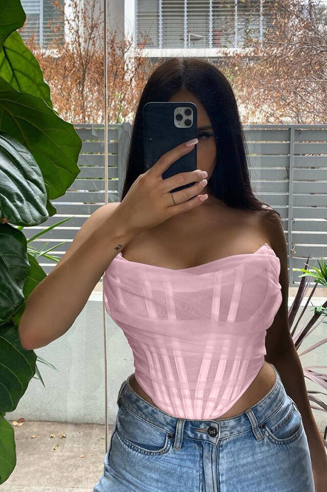 Mesh Boned Corset Top - Fashionpara