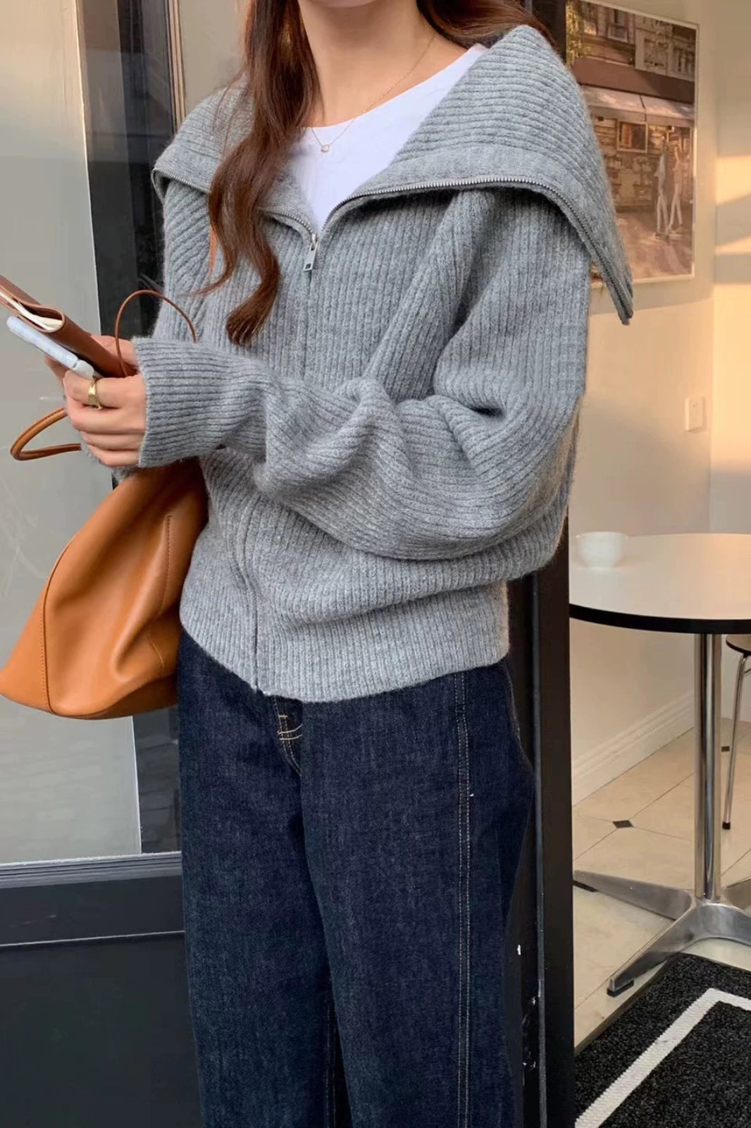 Shawl Collar Zip Knit Cardigan