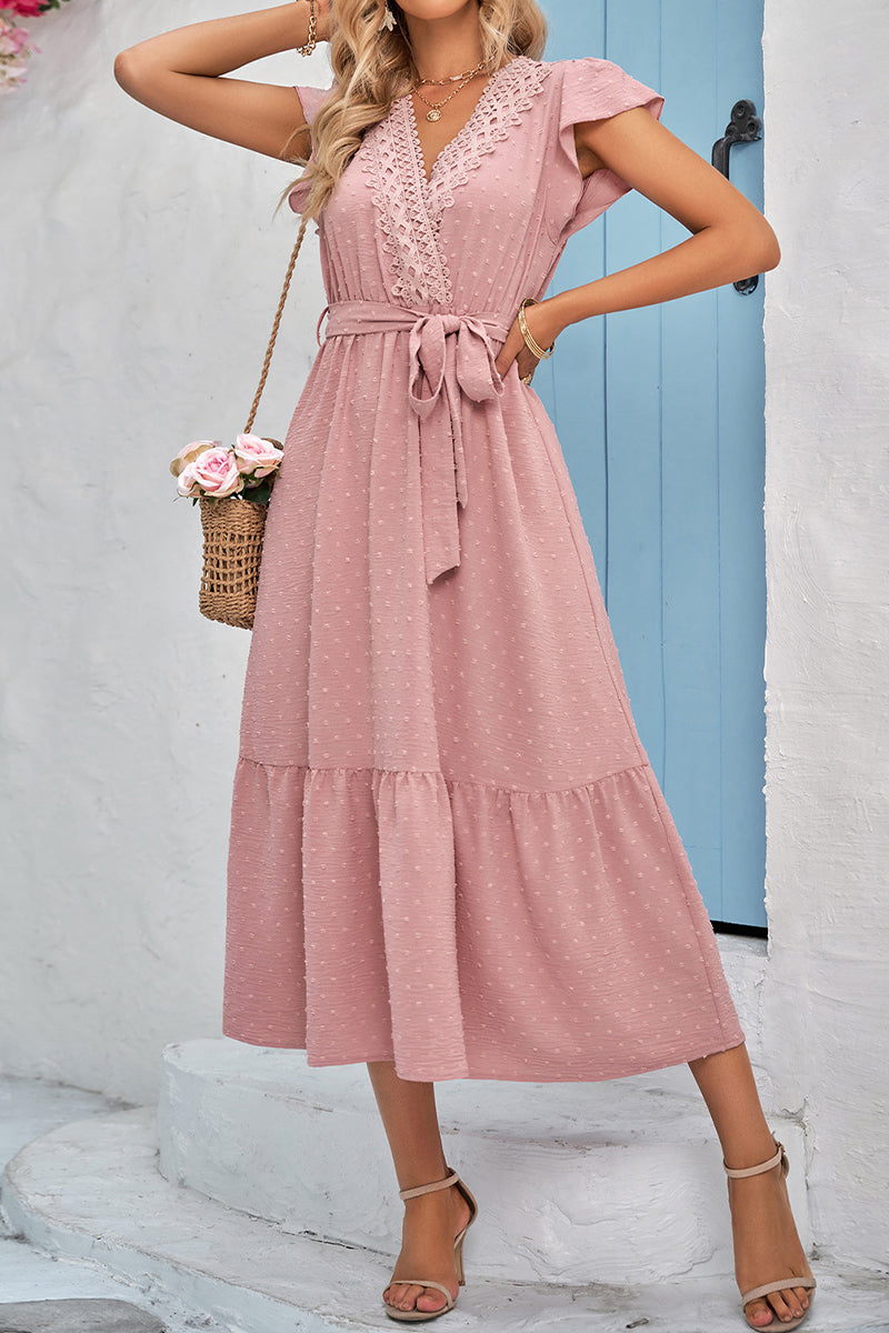Lace V Neck Long Dress