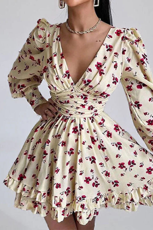 Floral Long Sleeve Party  Dress