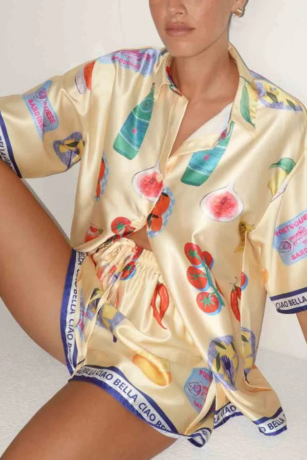 Unique Print Casual Lapel Cardigan Shorts Set - Fashionpara