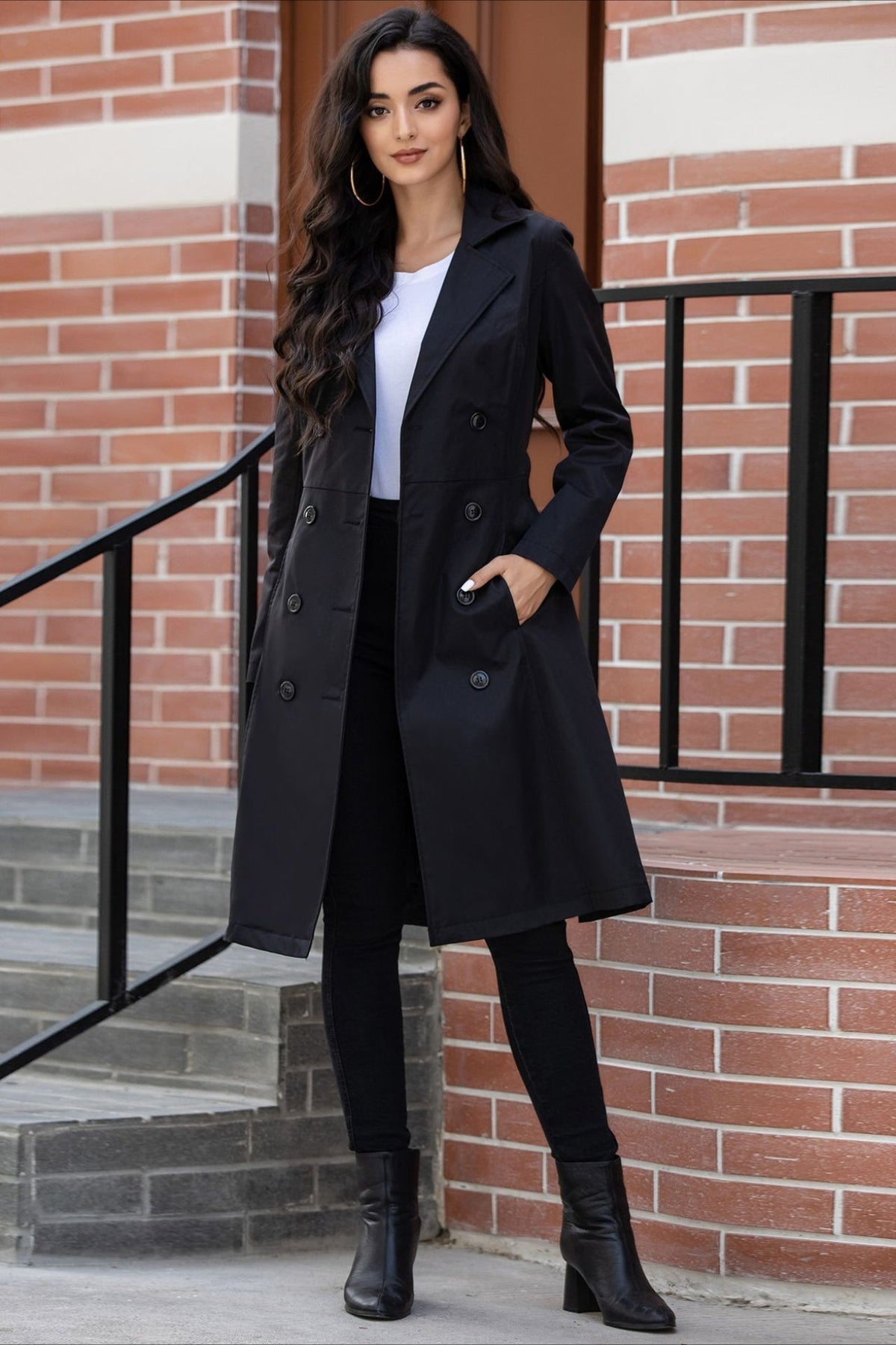 Slim Fit Belted Pocket Midi Overcoat