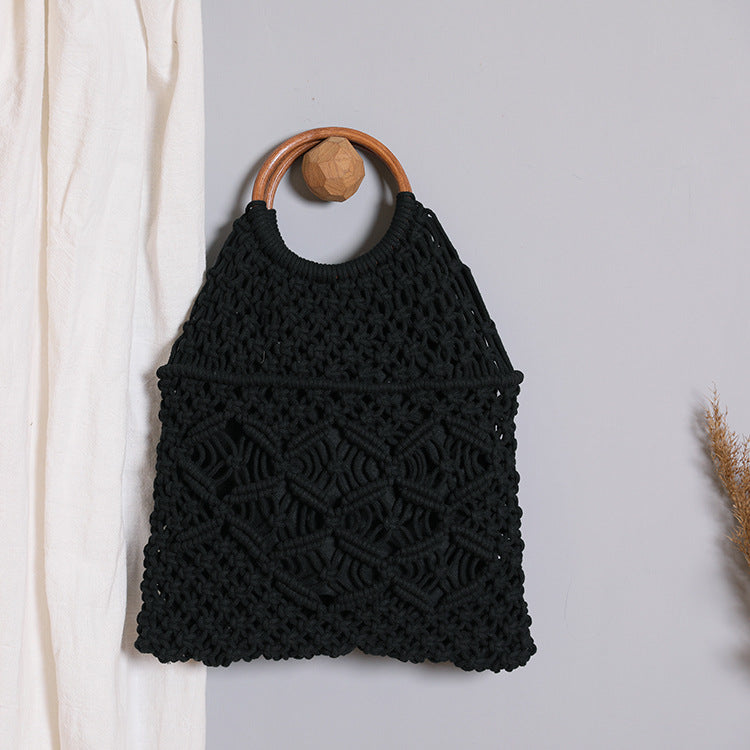 Rattan Handle Hollow Cotton Thread Bag