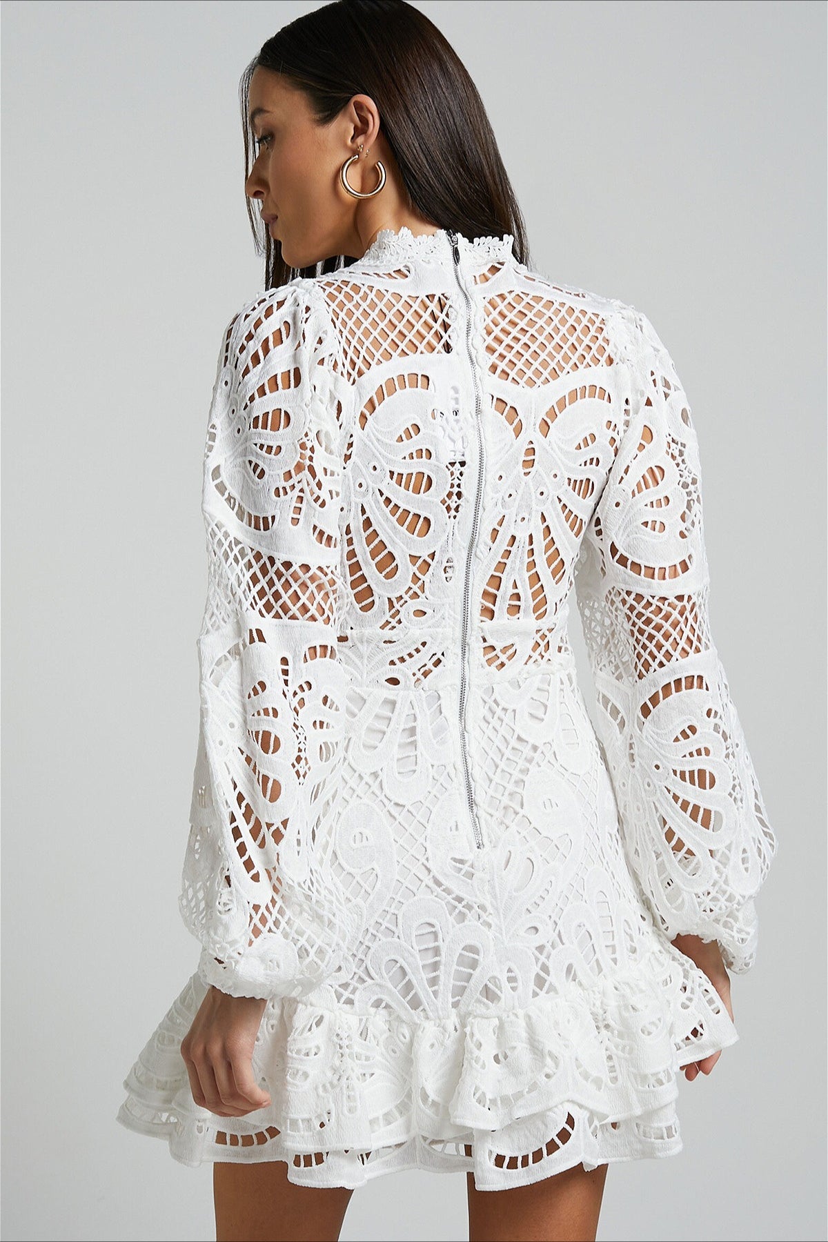 Lace High Neck Long Sleeve Fit and Flare Mini Dress