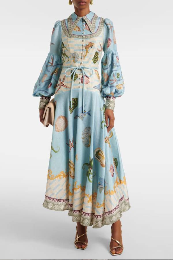 Unique Deep Sea Floral Print Single Breasted Midi Dress - Fashionpara