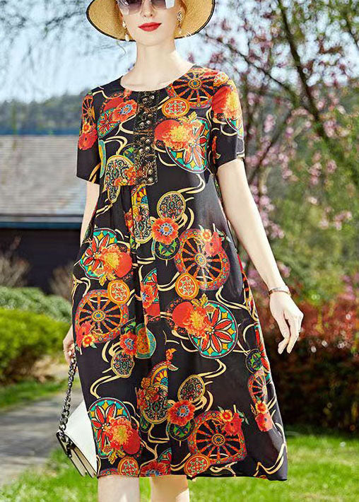 Lace Panel Round Neck Short Sleeve Empire Waist Ornate Midi Dress - View 2