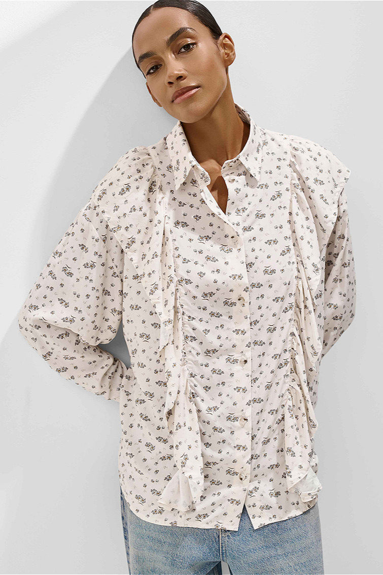 Loose Floral Ruffled Printed Blouse