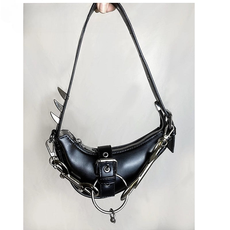 Gothic Lolita Y2K Harajuku Punk Steampunk Japanese Rivet Crossbody Bag Black Small Halloween